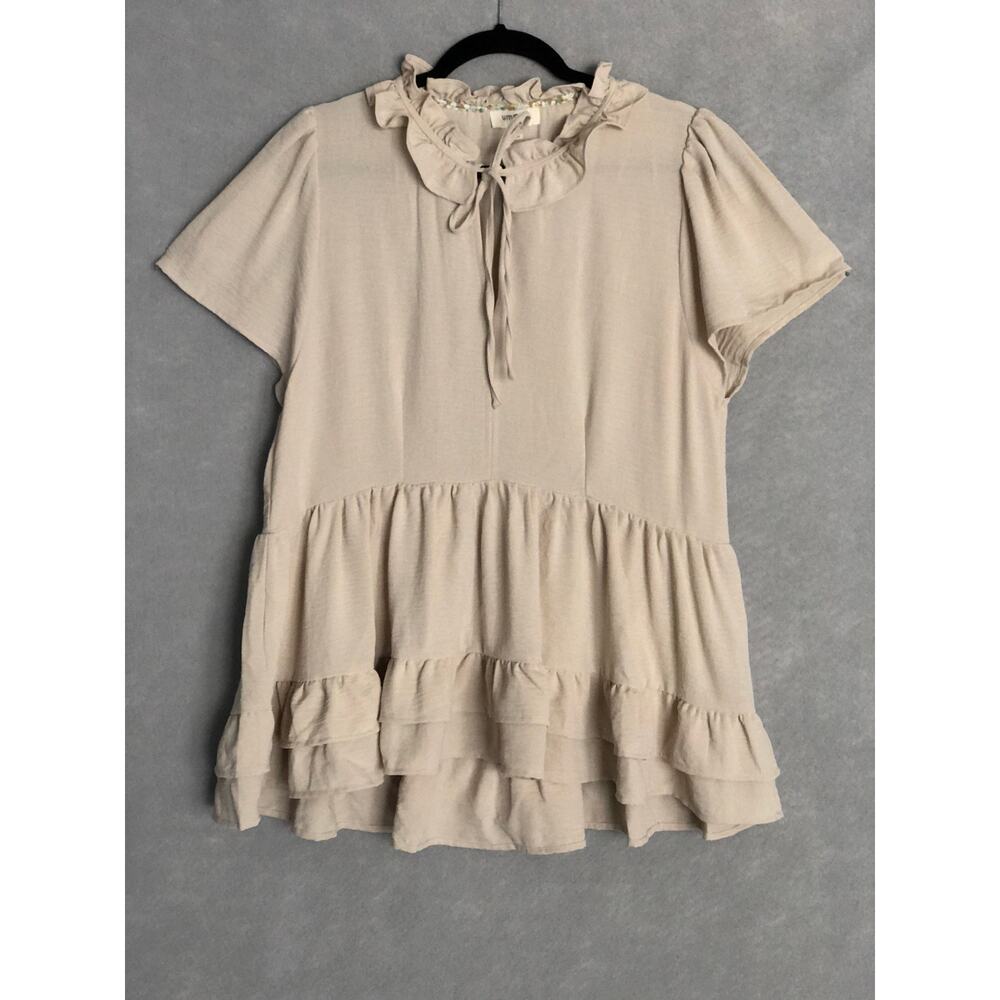 Umgee Ruffle Top Tie Front Cream Women's Large